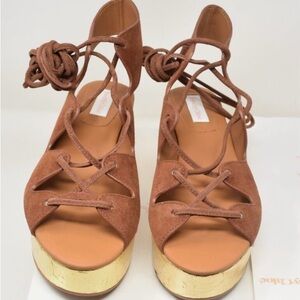 Brown Suede Lace-Up Women's Sandals